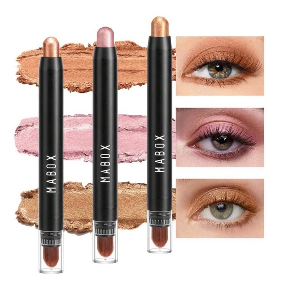 Eyeshadow Stick, 3 Pcs Cream Eye Shadow Sticks, Brightener Stick With Brush - Picture 1 of 5